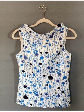 Boden Martha Blue Floral Retro Collar Sleeveless Top